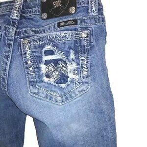 Euc Miss Me Jeans Mid-Rise Distressed Cuffed Skinny Size 24